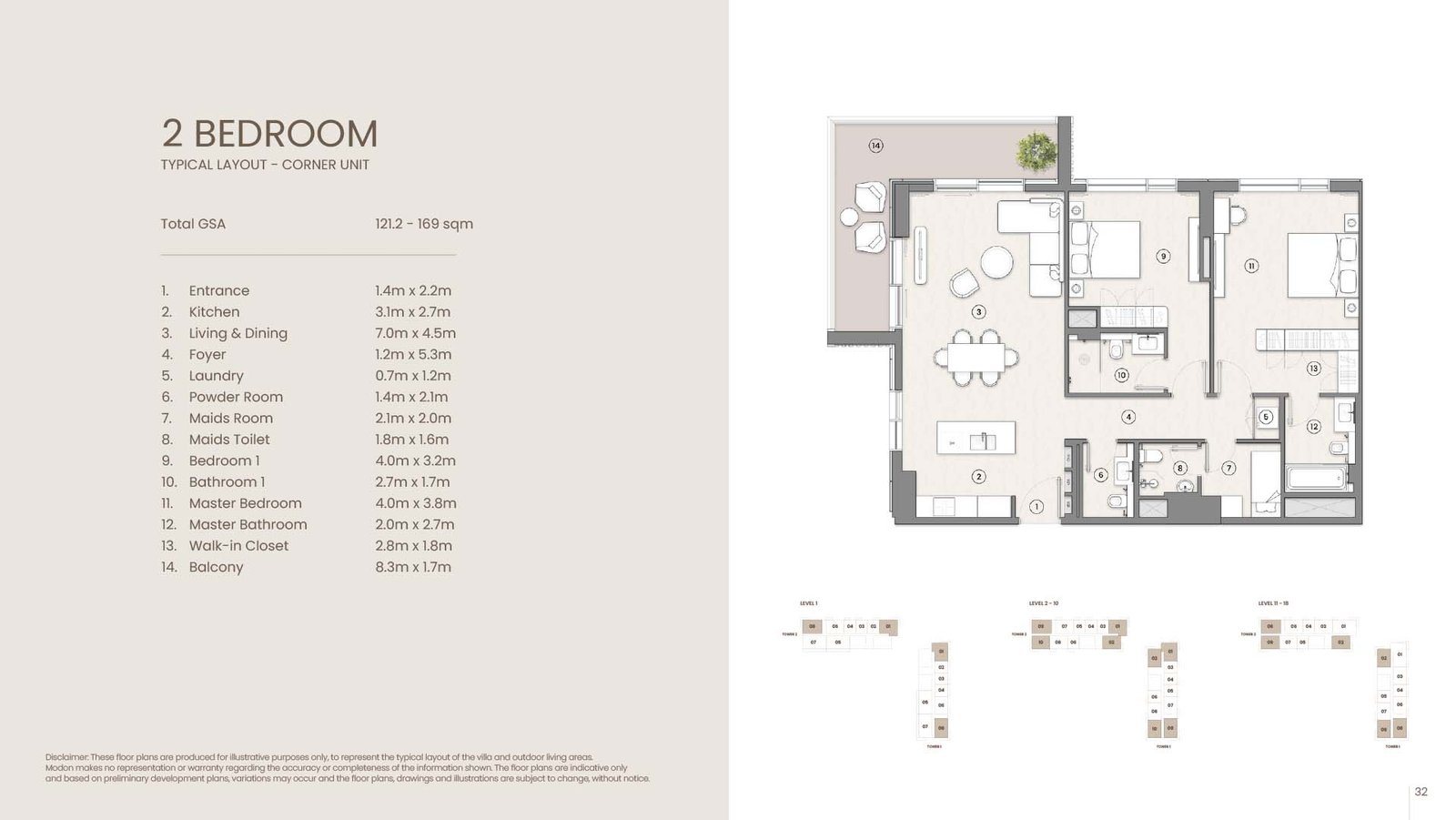 2 bedroom apartment floor plan layout at Tara Park by Modon Reem Island Abu Dhabi